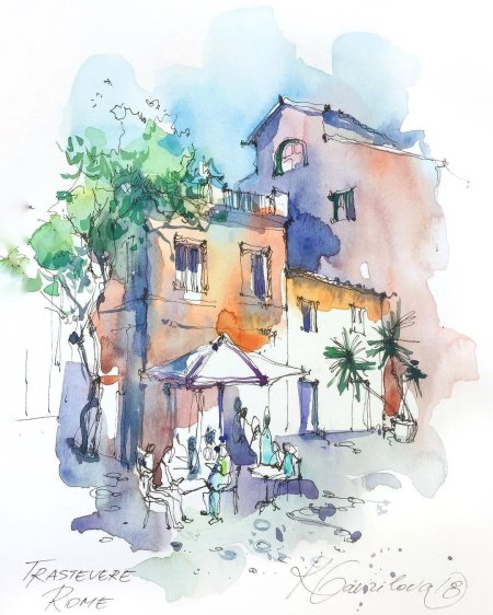 Тимошин Олег акварель голубая Италия