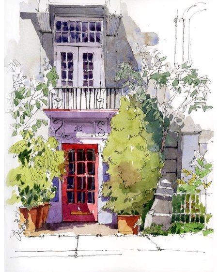 Архитектурный скетчинг акварель Италия