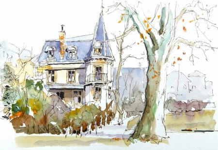 Домик акварель