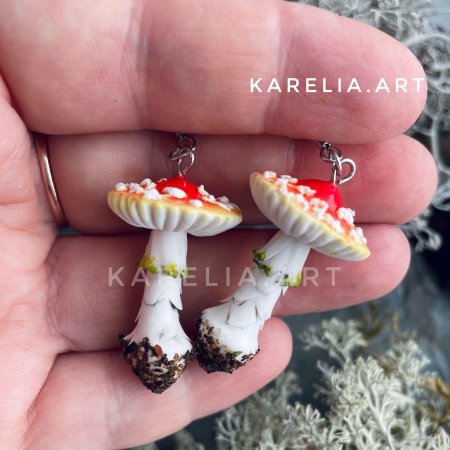 Серьги мухоморы из полимерной глины