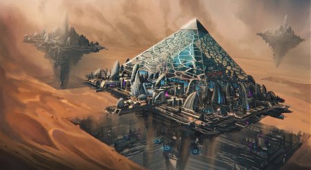 Летающий город купол scifi концепт Art