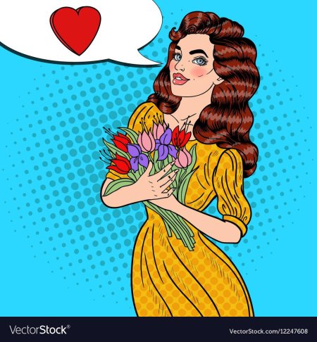 Попарт девочка с цветами