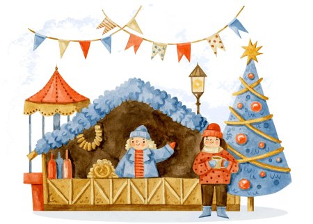 Новогодняя ярмарка иллюстрация
