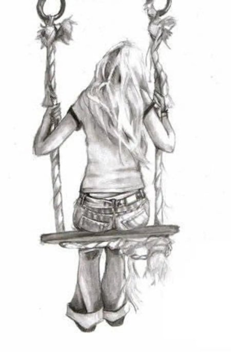 Девушка на качелях рисунок