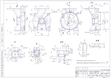 Корпус подшипников водяного насоса ЗИЛ 130 чертеж