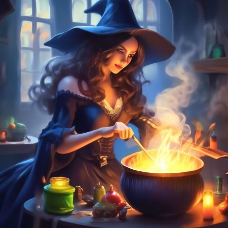 Колдунья варит зелье