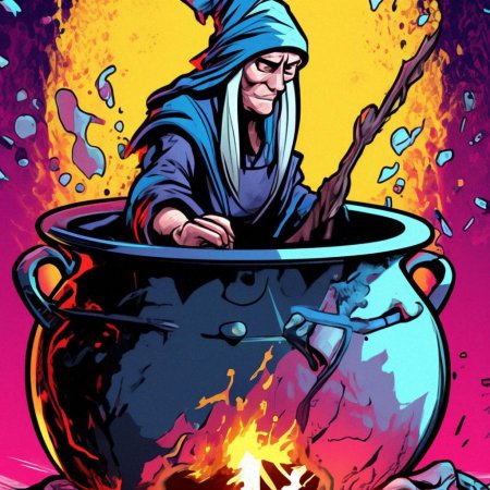 Ведьма варит зелье в котле