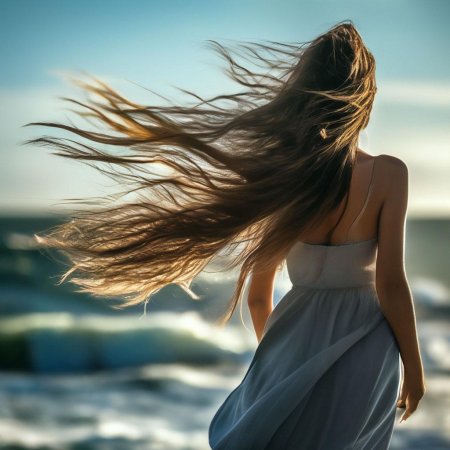 Девушка со спины с длинными волосами