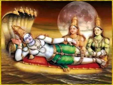 Вишну лежит на змее
