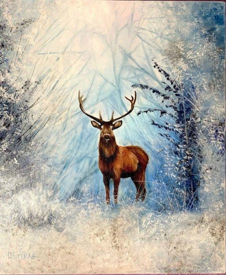 Олень в зимнем лесу