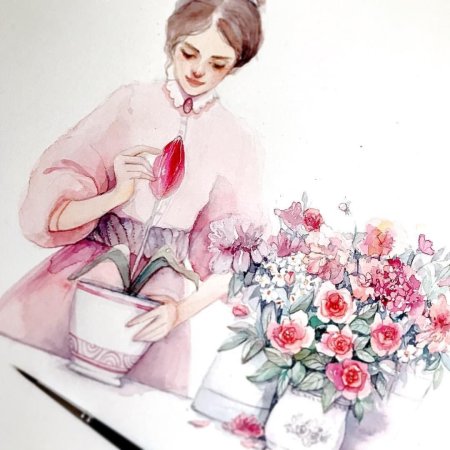 Девушка с цветами рисунок