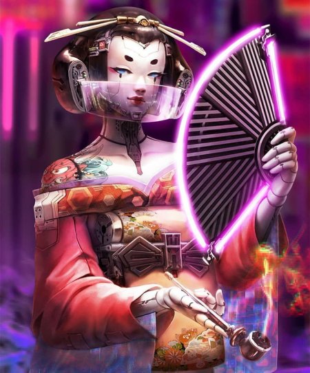 Гейша киберпанк арт