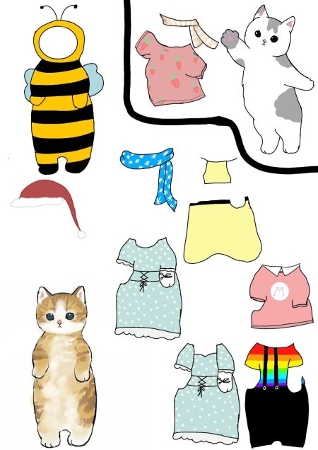 Котики из бумаги с одеждой
