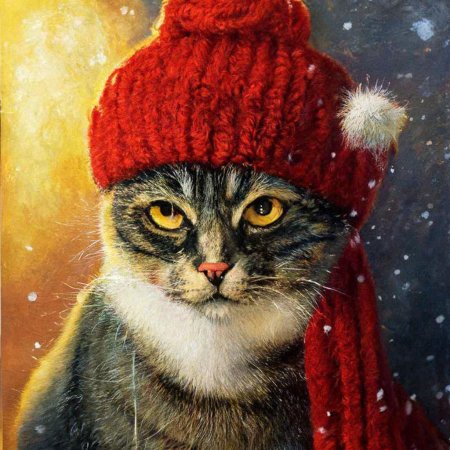 Кот в зимней шапке