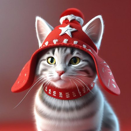 Кот в новогодней шапке