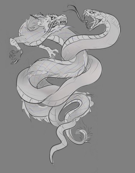 Тату дракона и змеи
