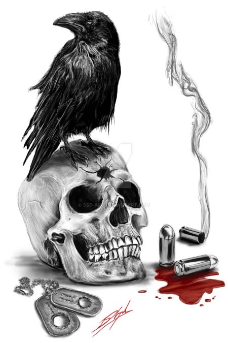 Неудержимые ворон на черепе