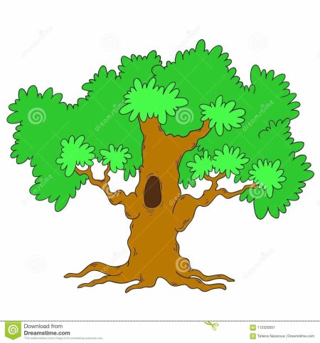 Дерево с дуплом осенью на белом фоне