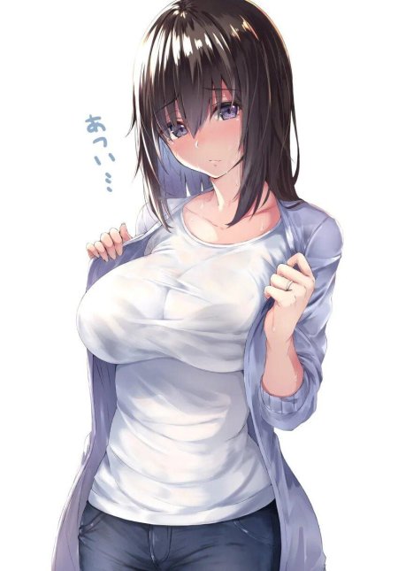 Девушка в мокрой футболке аниме