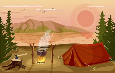 Палатка в лесу рисунок