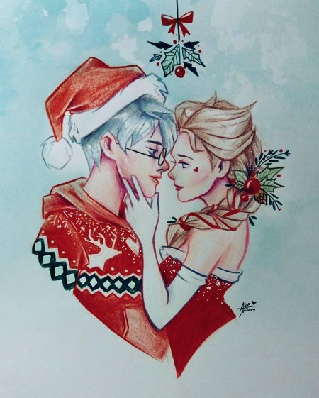 Поцелуй под омелой арт