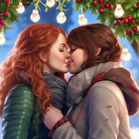 Девушки целуются арт