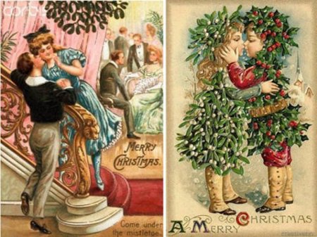 Омела Рождественская традиция поцелуй