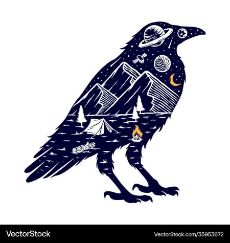 Ворон в горах рисунок