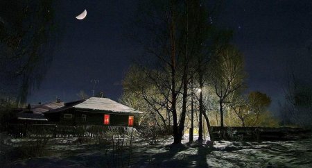 Лунная ночь в деревне