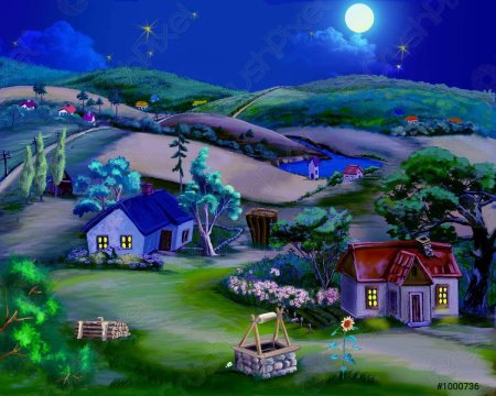 Деревня ночью мультяшная
