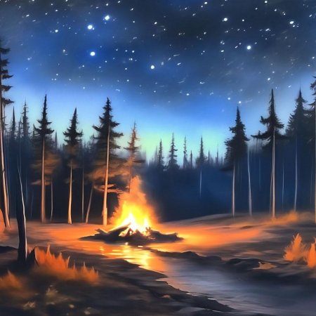 Костер в лесу пастель