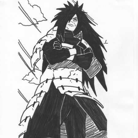 Мадара Учиха черно белый