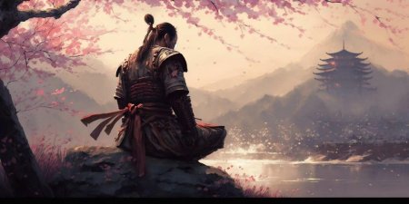 Самурай на фоне Сакуры