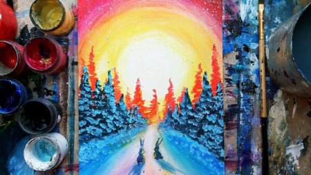 Рисунки зимы гуашью