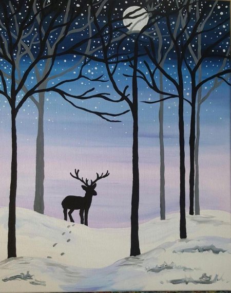 Зимний пейзаж рисунок гуашью поэтапно