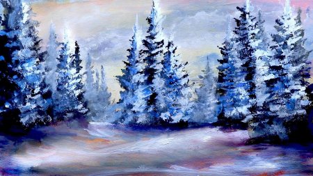 Зимний пейзаж гуашью