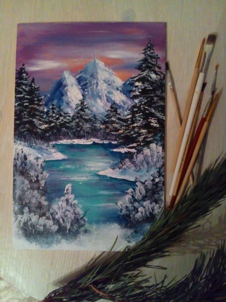 Зимний пейзаж гуашью