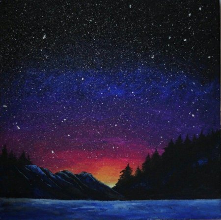 Ночное небо гуашью