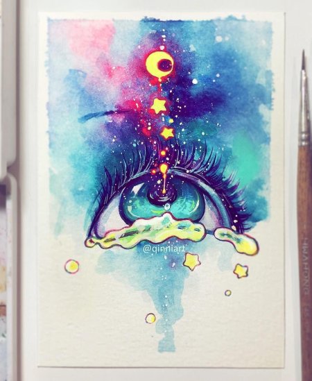 Космос рисунок акварелью