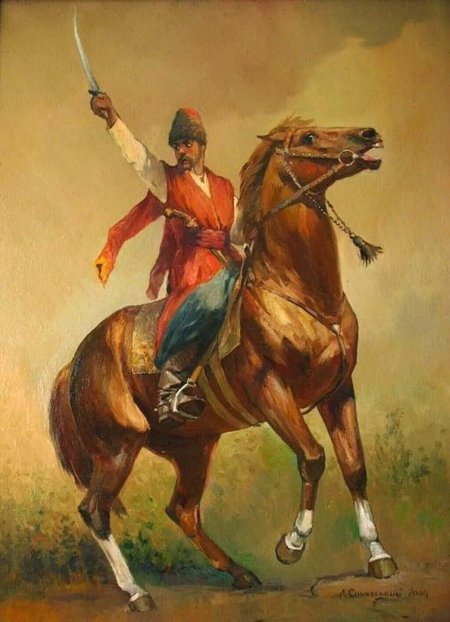 Казак на коне с шашкой