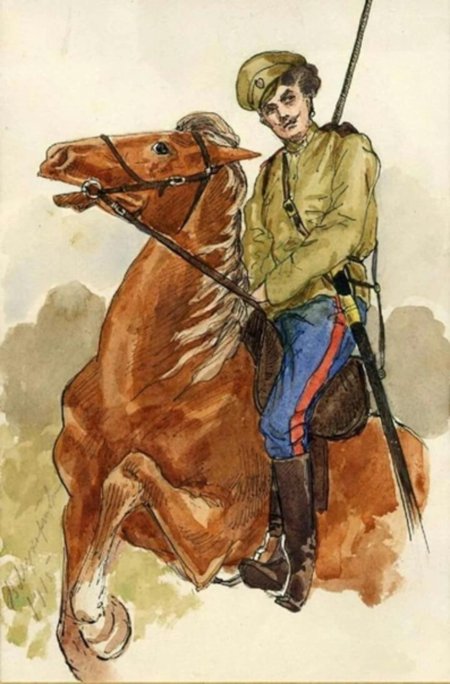 Донской казак на коне с шашкой