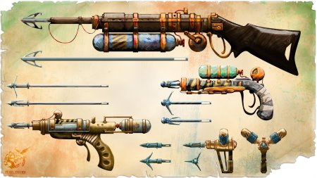 Пистолет двустволка стимпанк фэнтези арт