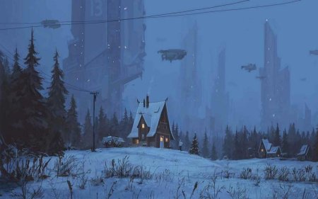 Киберпанк лес зима Стефан Коидл