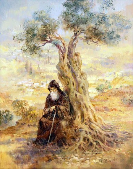 Монах пустынник в пустыне живопись