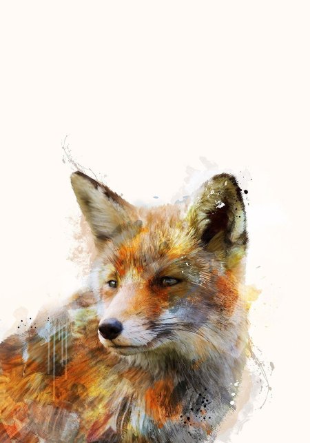 Лисица акварелью