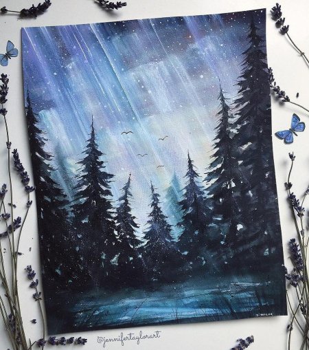 Лес акварелью