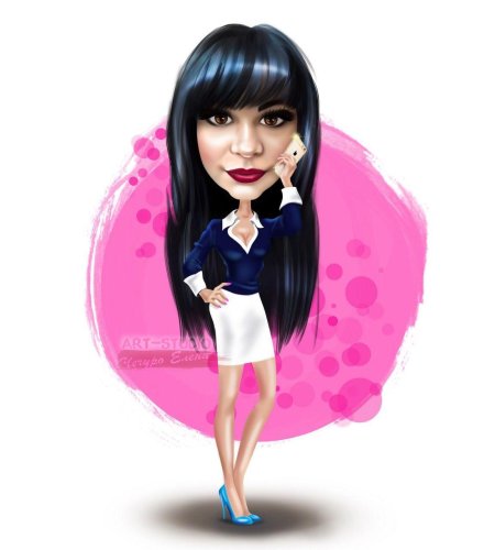 Брюнетка шарж с челкой