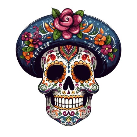 Мексиканские узоры с черепами ткань