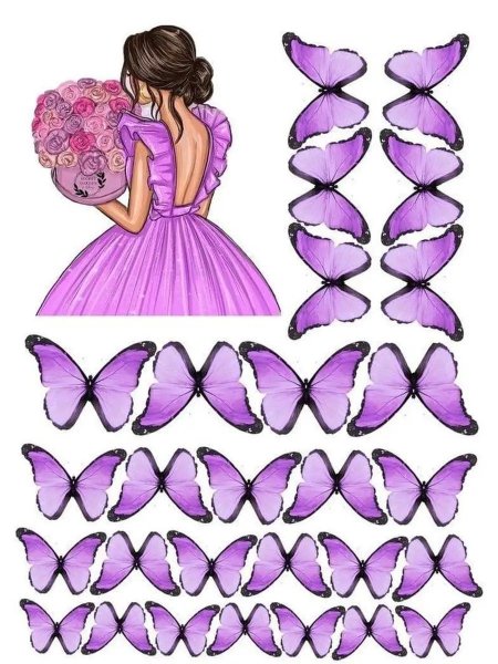 Бабочки сиреневые для печати на вафельной бумаге