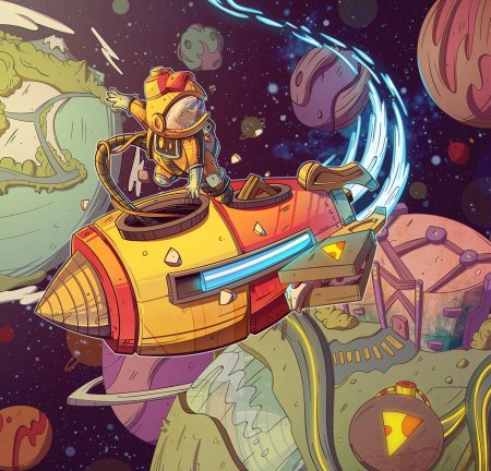 Космонавт с пиццей арт